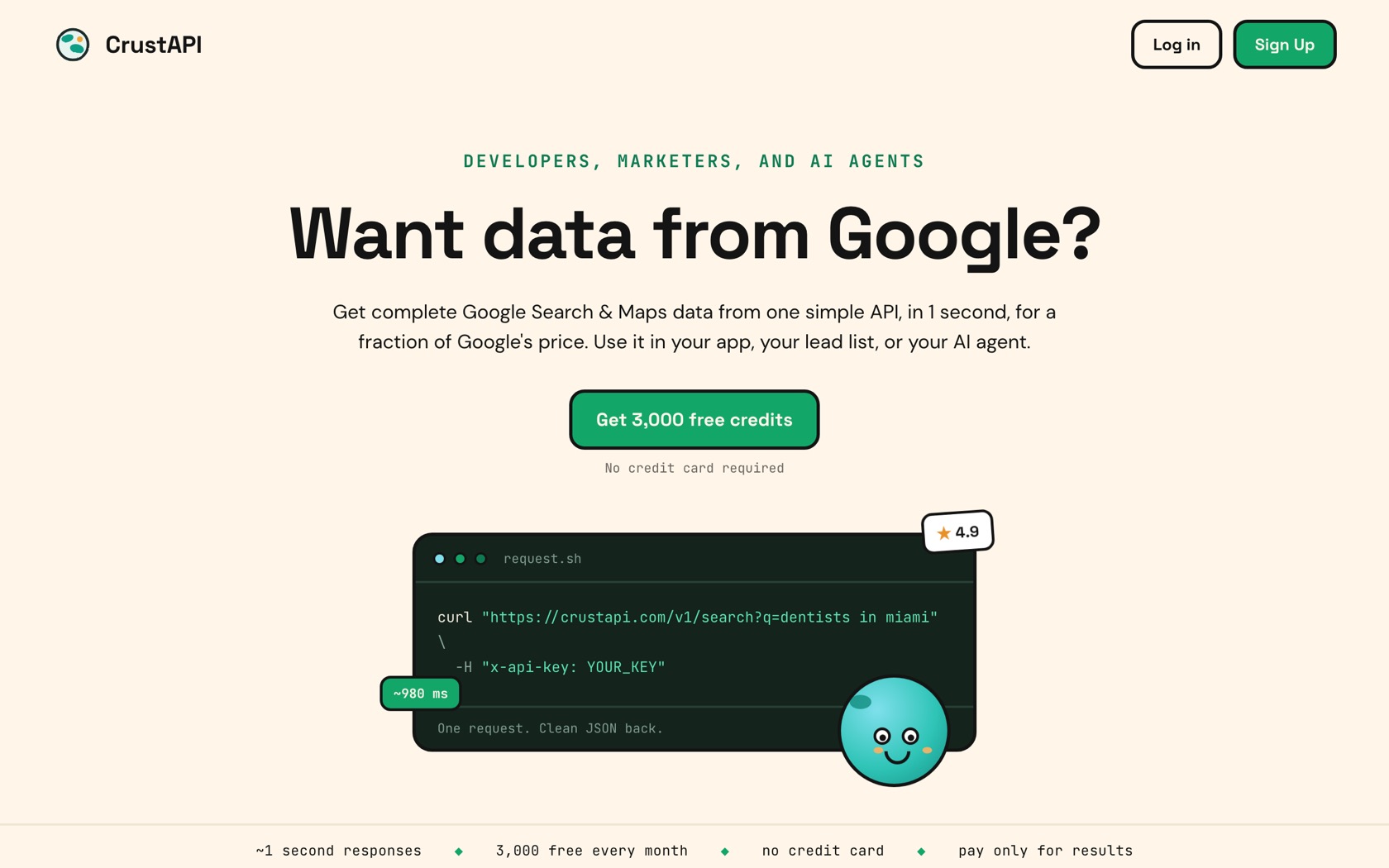 CrustAPI homepage
