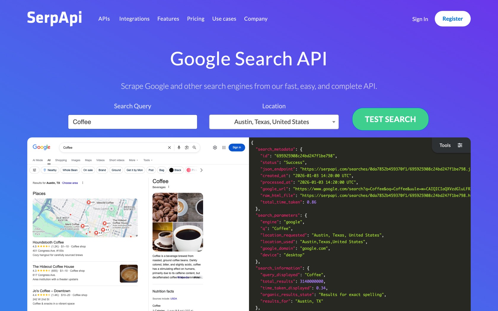 SerpApi homepage