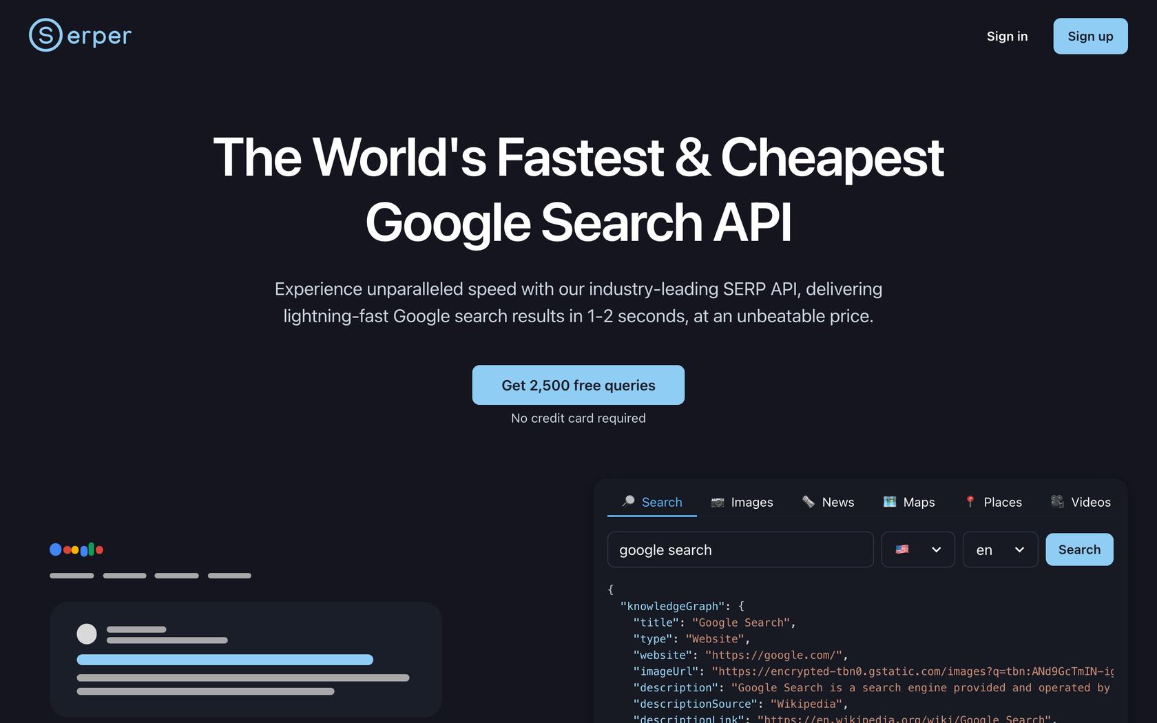 Serper homepage