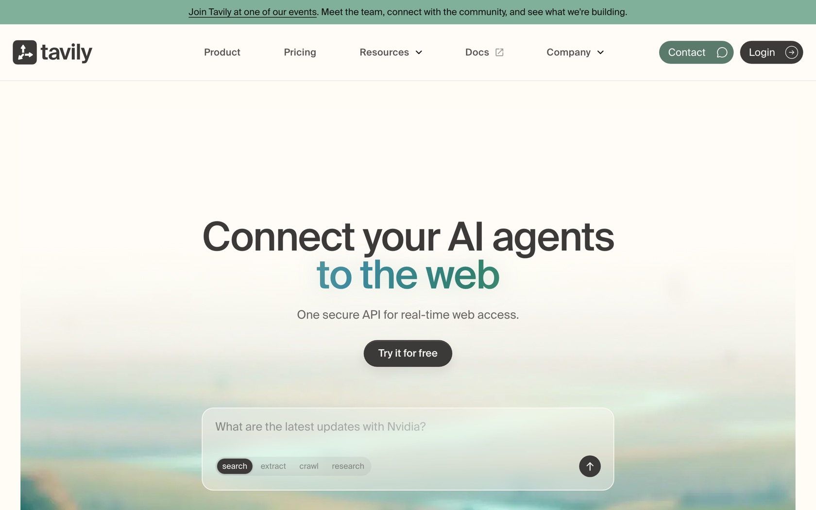 Tavily homepage
